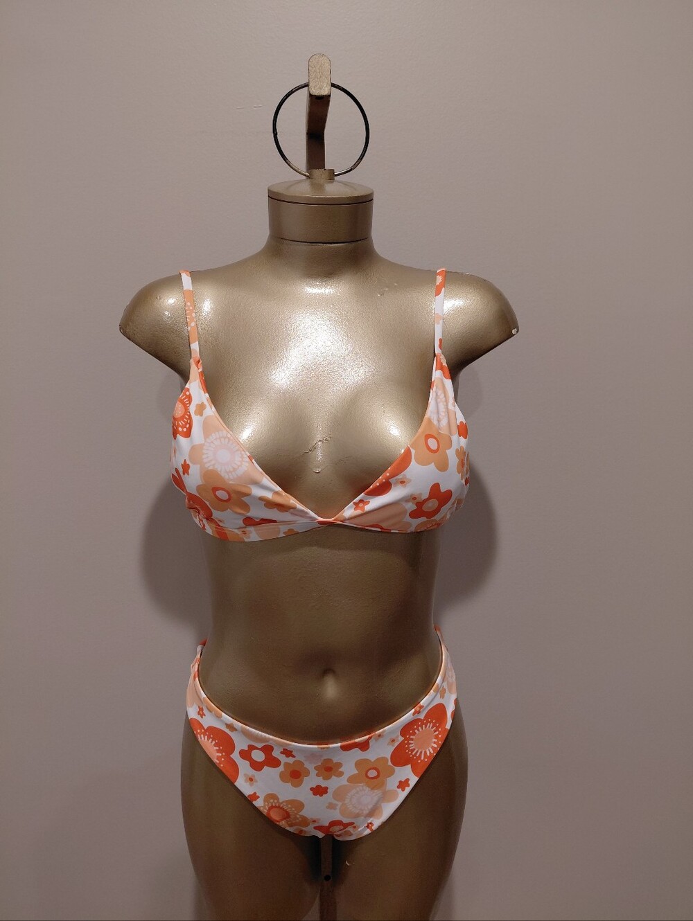 Aurielle Orange and White Floral Triangle Bikini